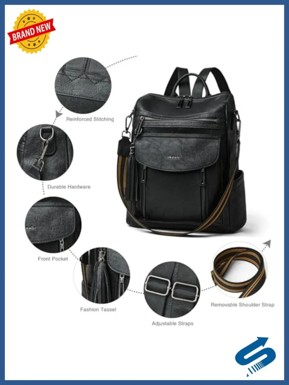 Faux Leather Backpack Purse Convertible Shoulder Bag with Wristlet Travel